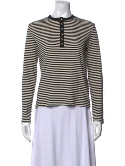 Pre-owned Anine Bing Striped Crew Neck Top In Black