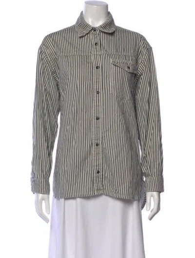 Pre-owned Anine Bing Striped Long Sleeve Button-up Top In Black