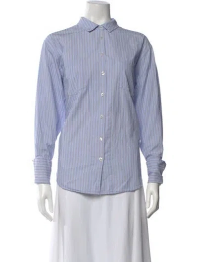Pre-owned Anine Bing Striped Long Sleeve Button-up Top In Blue