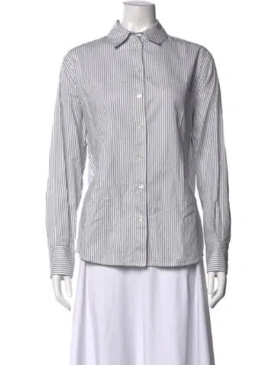 Pre-owned Anine Bing Striped Long Sleeve Button-up Top In Grey/white