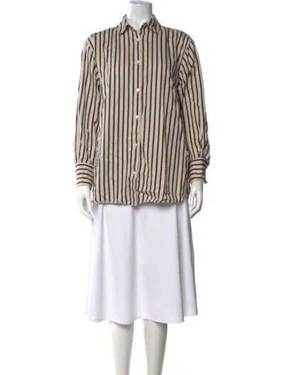 Pre-owned Anine Bing Striped Long Sleeve Button-up Top In Neutrals