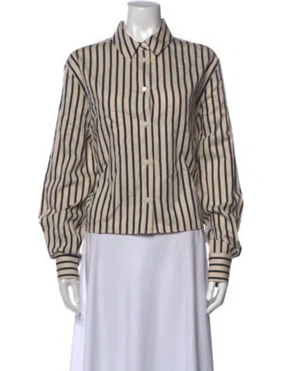 Pre-owned Anine Bing Striped Long Sleeve Button-up Top W/ Tags In Neutral