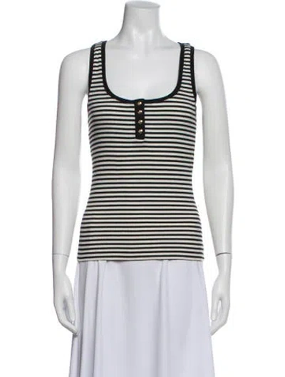 Pre-owned Anine Bing Striped Scoop Neck Top In Green