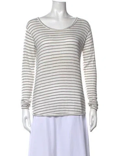 Pre-owned Anine Bing Striped Scoop Neck T-shirt In White