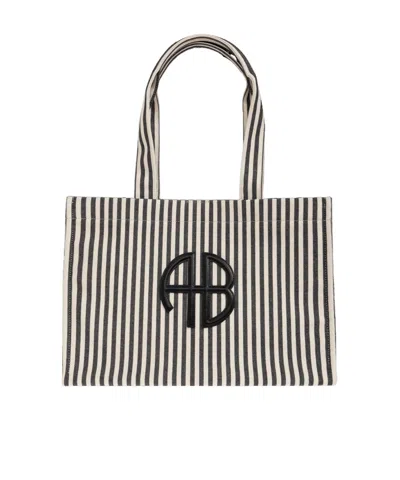 Anine Bing Striped Shoulder Bag In Black