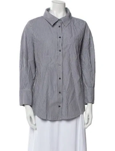 Pre-owned Anine Bing Striped Three-quarter Sleeve Button-up Top In Blue