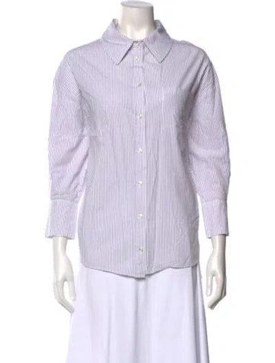 Pre-owned Anine Bing Striped Three-quarter Sleeve Button-up Top In White