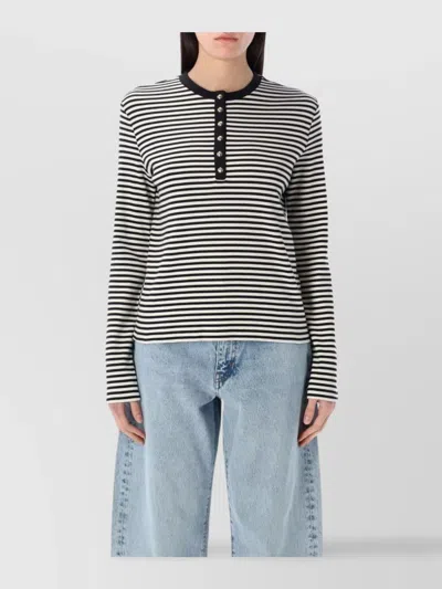 Anine Bing Alessia Long Sleeve Tee In Cream And Black Stripe In Multicolor