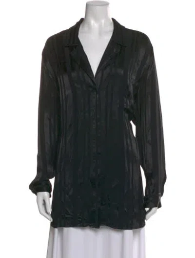 Pre-owned Anine Bing Striped V-neck Button-up Top In Black