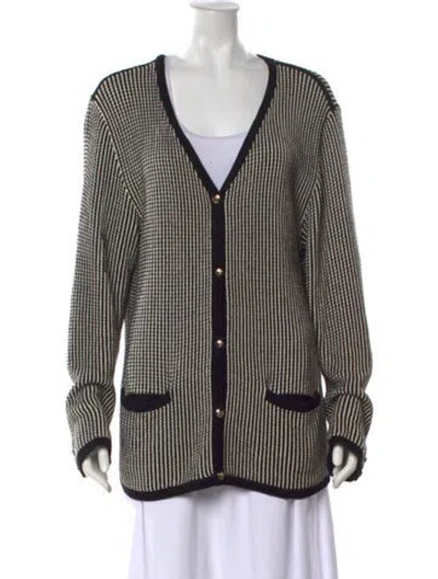Pre-owned Anine Bing Striped V-neck Sweater In Black/white