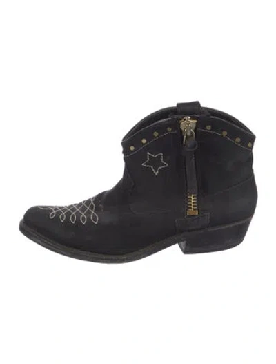 Pre-owned Anine Bing Suede Embroidered Accent Western Boots In Black