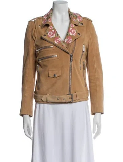 Pre-owned Anine Bing Suede Floral Print Biker Jacket In Neutral