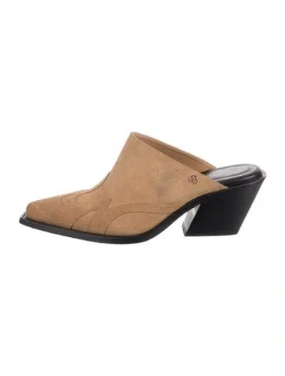 Pre-owned Anine Bing Suede Mules In Neutrals