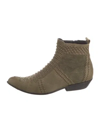 Pre-owned Anine Bing Suede Studded Accents Boots In Green
