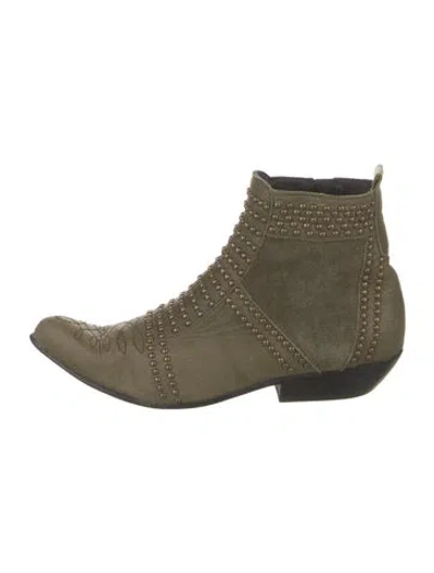 Pre-owned Anine Bing Suede Studded Accents Chelsea Boots In Green