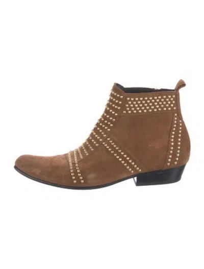 Pre-owned Anine Bing Suede Studded Accents Western Boots In Brown