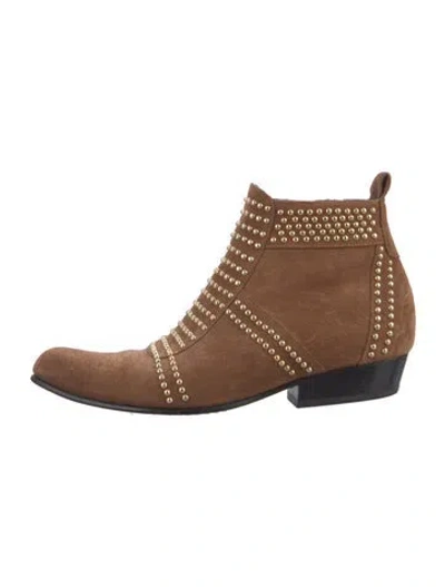 Pre-owned Anine Bing Suede Studded Accents Western Boots In Brown