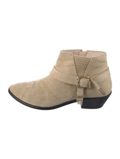 Pre-owned Anine Bing Suede Studded Accents Western Boots In Neutral