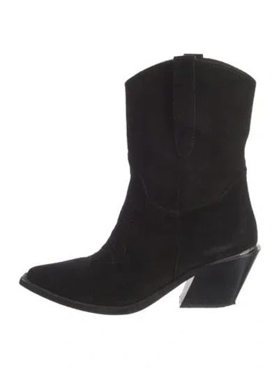 Pre-owned Anine Bing Suede Western Boots In Black