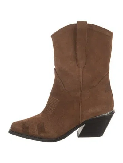 Pre-owned Anine Bing Suede Western Boots In Brown