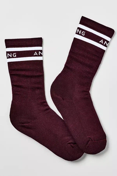 Anine Bing Sully Sporty Crew Socks In Burgundy