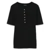 Anine Bing Ribbed Texture Round Neck Button Detailing Top In Black