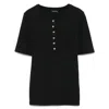 Anine Bing Ribbed Texture Round Neck Button Detailing Top