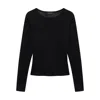 Anine Bing Long-sleeve Tee With Round Neckline And Cropped Length In Black