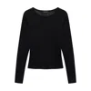 Anine Bing Long-sleeve Tee With Round Neckline And Cropped Length In Black