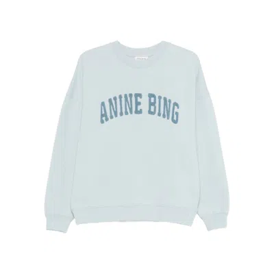 Anine Bing Light Blue Crewneck Embroidery Logo Sweatshirt