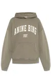 Anine Bing Harvey Logo Hooded Cotton Sweatshirt In Grey