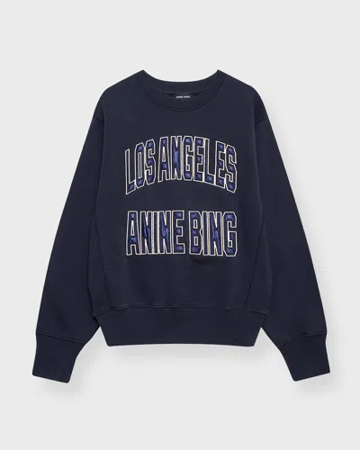 Anine Bing Womens Vintage Black Harry Logo-embroidered Cotton Sweatshirt In Blue