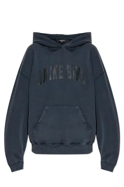 Anine Bing Oversized Grey Sweatshirt With Bold Branding And Relaxed Fit In Black