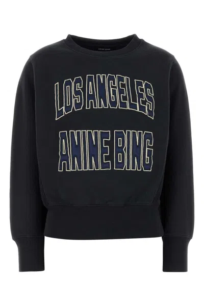 Anine Bing Harry Shrunken Embroidered Cotton Sweatshirt In Black