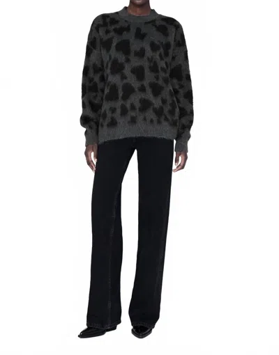 ANINE BING SYDNEY CREW HEART SWEATER IN BLACK/ GREY