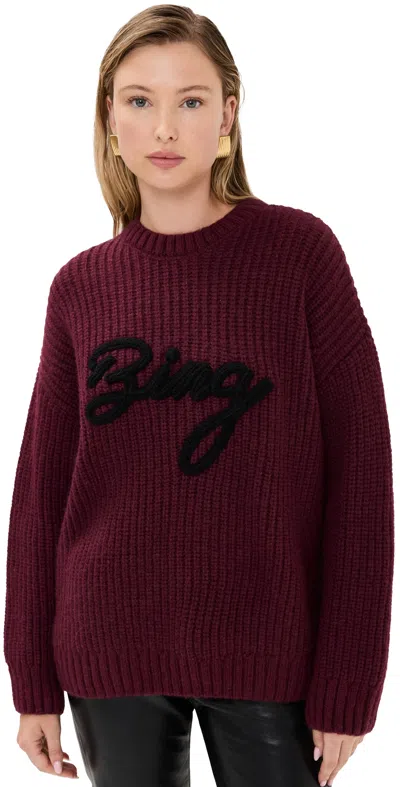 Anine Bing Sydney Logo Wool Blend Rib Knit Sweater In Burgundy