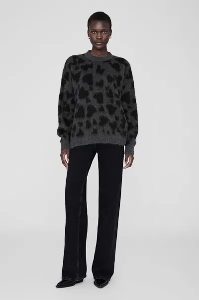 Anine Bing Sydney Crew Sweater In Black And Grey Heart