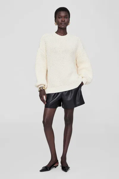 Anine Bing Sydney Crew Sweater In Ivory Crochet