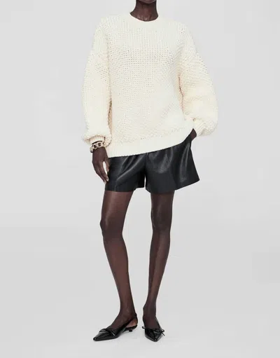 Anine Bing Sydney Crewneck Sweater In Ivory Crochet In White