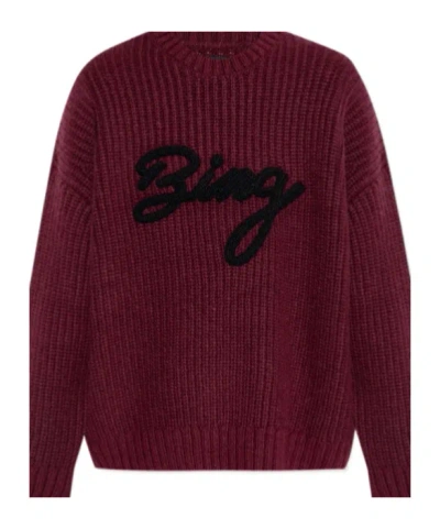 Anine Bing Sydney Logo Wool Blend Rib Knit Sweater In Burgundy