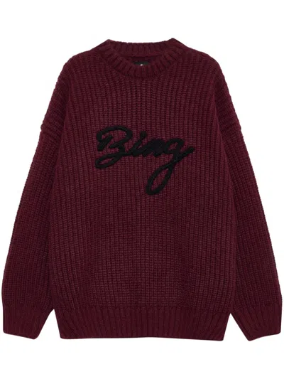 Anine Bing Sydney Logo Wool Blend Rib Knit Sweater In Burgundy