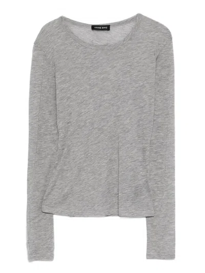 Anine Bing Jo Long Sleeve Tee In Heather Grey In Gray