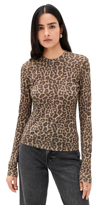 Anine Bing Sylvie Long Sleeve Tee Black And Brown Leopard