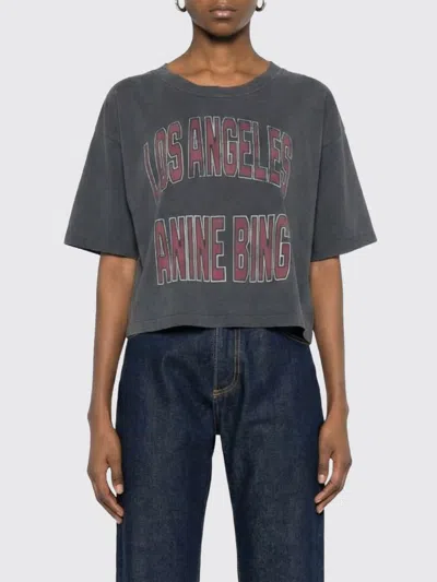 Anine Bing Black Washed Cropped Johnny T-shirt Women In Gray
