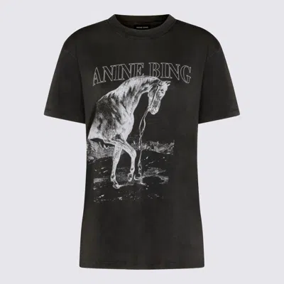 Anine Bing Graphic Print Crew Neck Short Sleeve Top In Black