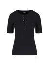 Anine Bing Ribbed Texture Round Neck Button Detailing Top In Black