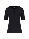 Anine Bing Ribbed Texture Round Neck Button Detailing Top In Black