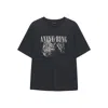 Anine Bing Washed Black T-shirt With Leopard Print In Black