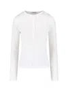 Anine Bing Textured White Long-sleeved Top With Button Placket In White