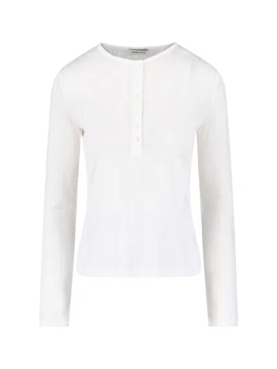 Anine Bing Textured White Long-sleeved Top With Button Placket